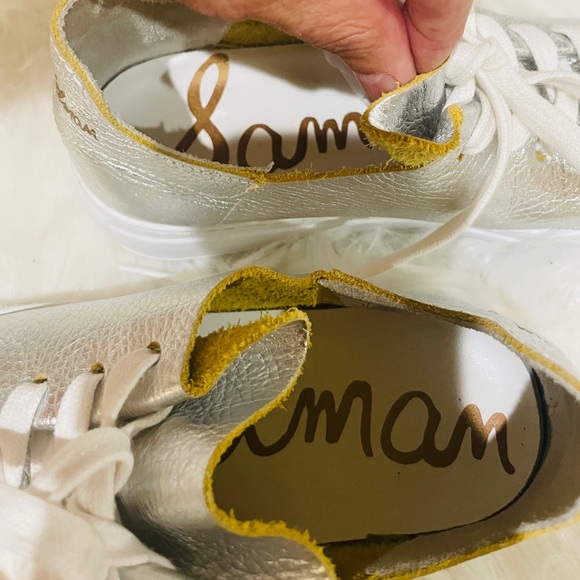 Sam Edelman Poppy Lace Up Sneakers, Silver Metalic Leather. Size 6 - Picture 4 of 6